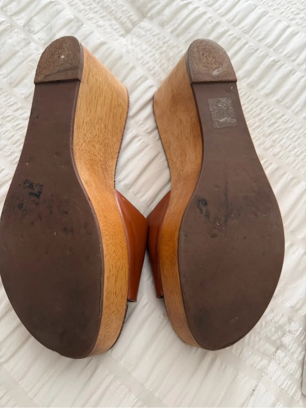 Tory Burch Cognac Leather Wedge Slide Size 9.5